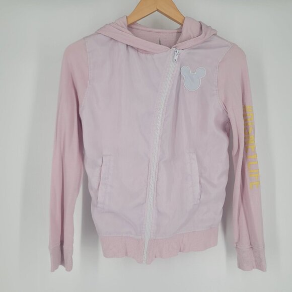 Disney Other - Walt Disney World Girls Youth Satin Pink Zip Up Sweatshirt Size Large